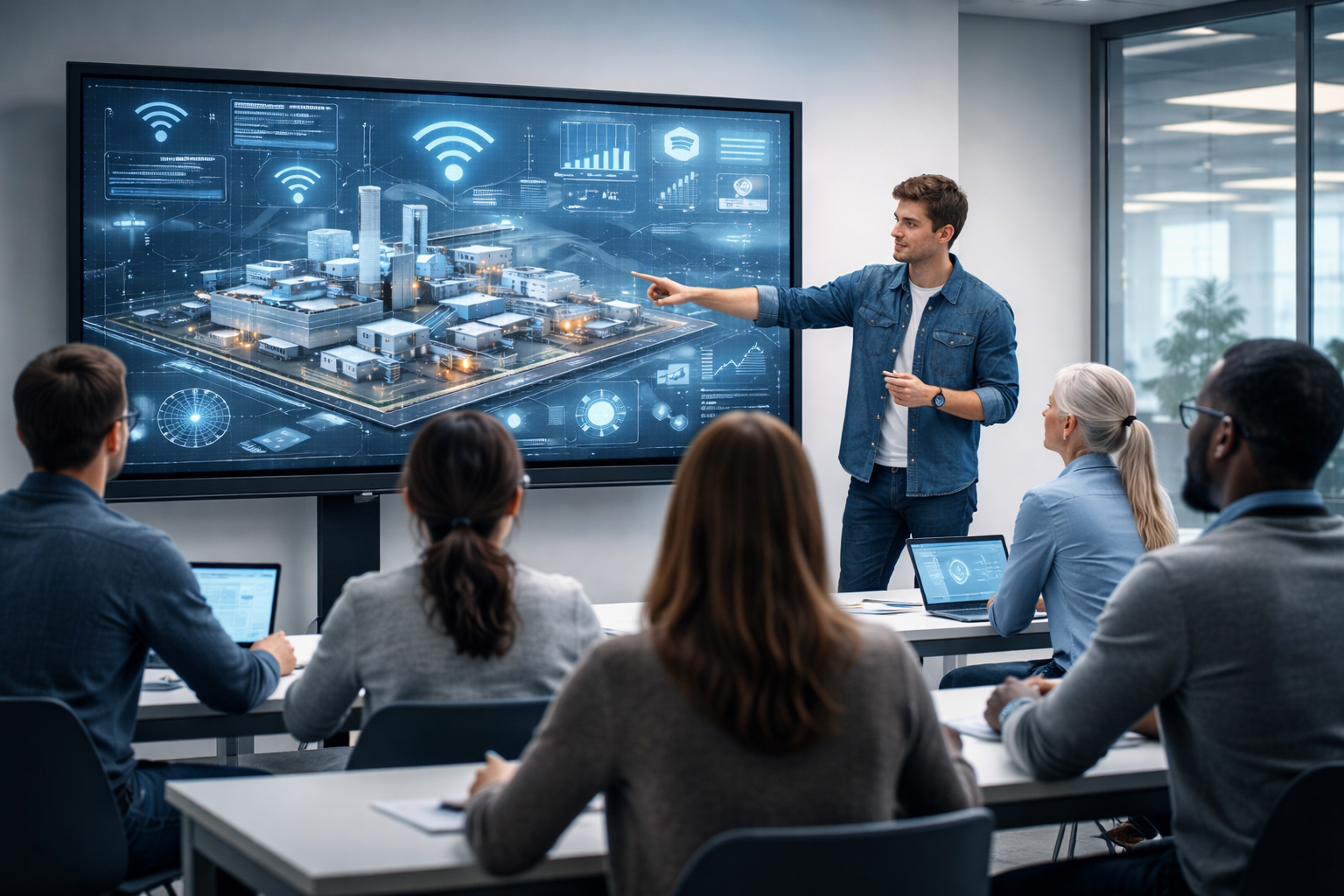 Digital twin virtual model connected to IoT sensors in a smart industrial environment