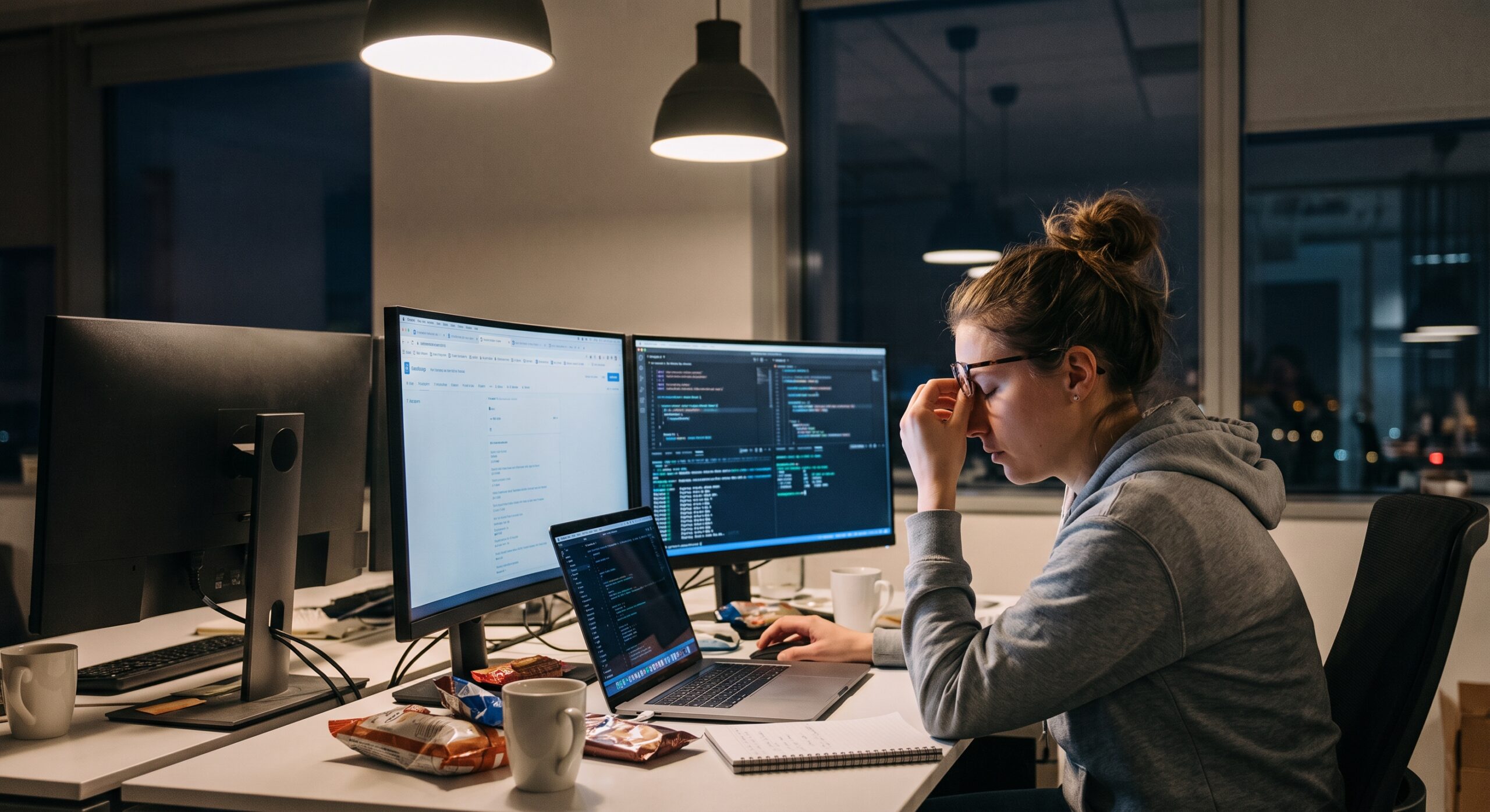 Developer working with an internal developer platform, code editor, and multiple software development environments